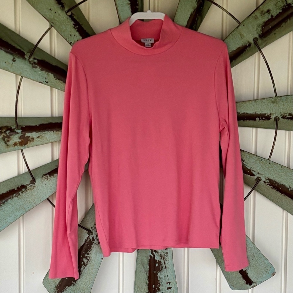 J. Crew Women’s XXL Pink Ribbed Mock Turtleneck Top Long Sleeve Stretch NWT